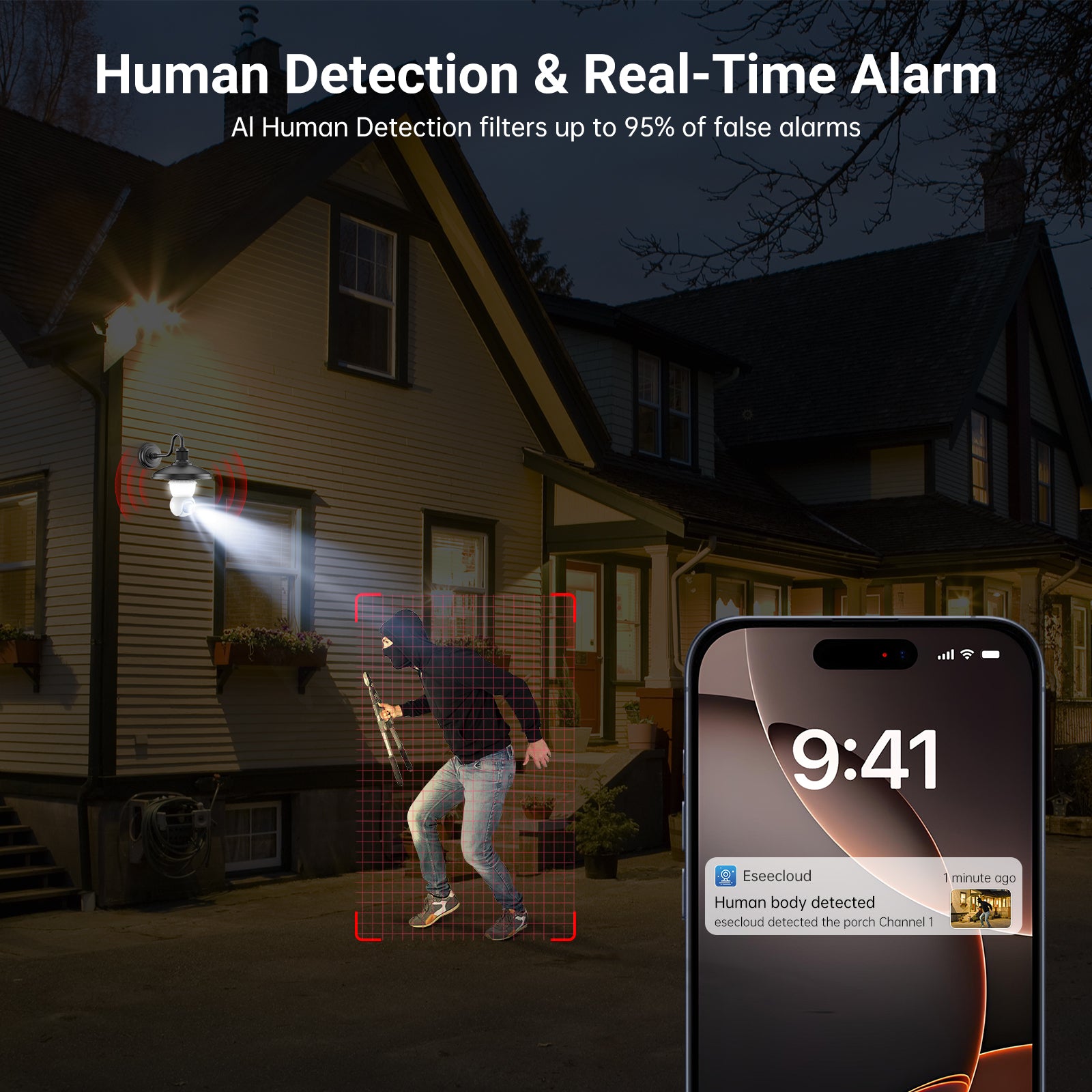 LAOMENIE wireless Outdoor Security Bulb Camera with LED Strip