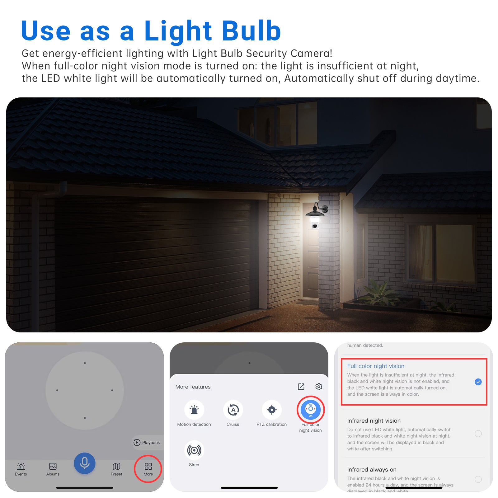 LAOMENIE wireless Outdoor Security Bulb Camera with LED Strip