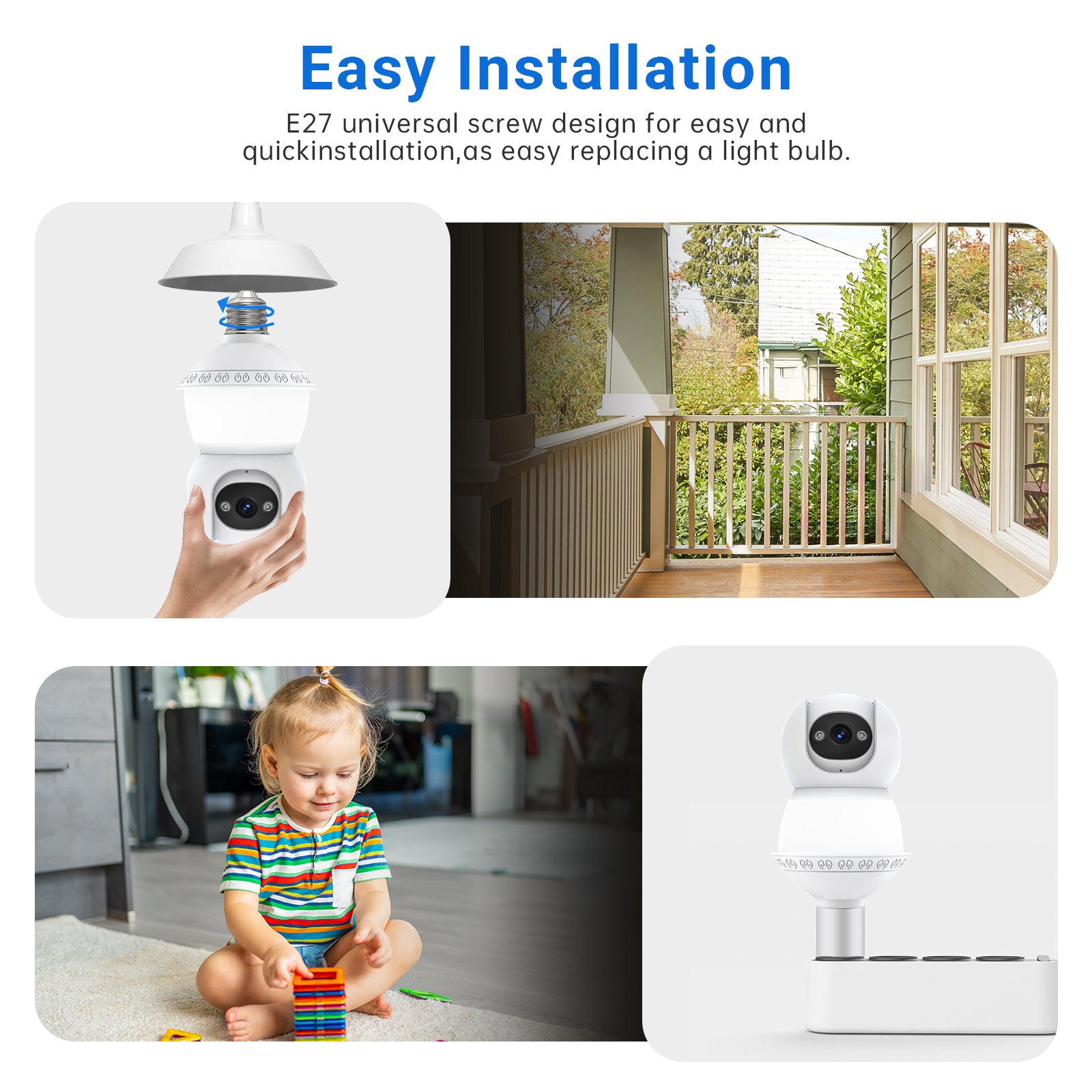 LAOMENIE wireless Outdoor Security Bulb Camera with LED Strip